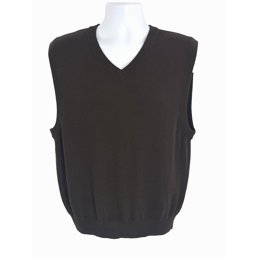 Allen‎ Solly Sweater Vest Mens Large Brown Merino Wool Cashmere Silk V Neck New